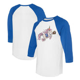 White/Royal Texas Rangers Tiny Turnip Unisex Unicorn 3/4-Sleeve Raglan T-Shirt