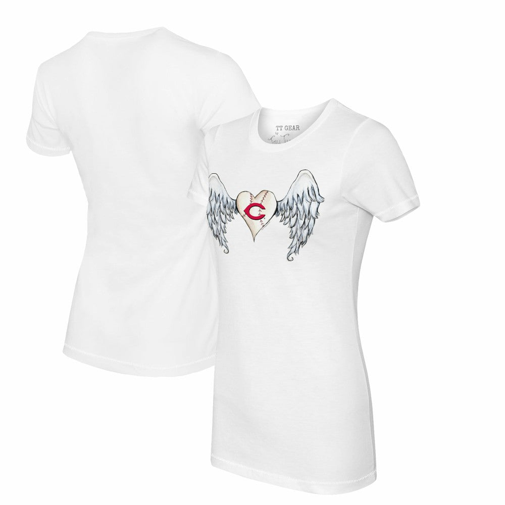 White Cincinnati Reds Tiny Turnip Women's Angel Wings T-Shirt