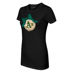 Black Athletics Tiny Turnip Women's Baseball Bow T-Shirt