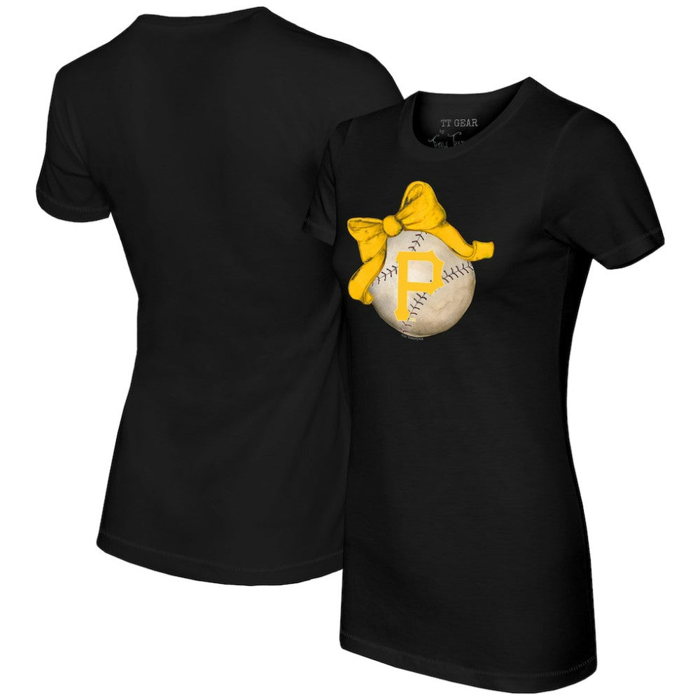 Black Pittsburgh Pirates Tiny Turnip Women's Baseball Bow T-Shirt
