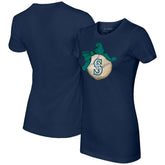 Navy Seattle Mariners Tiny Turnip Women's Baseball Bow T-Shirt