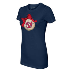Navy Washington Nationals Tiny Turnip Women's Baseball Bow T-Shirt