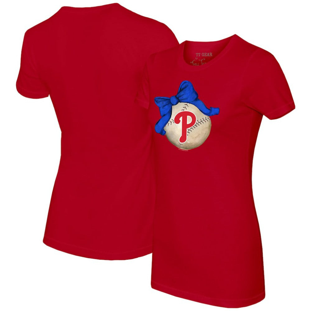 Red Philadelphia Phillies Tiny Turnip Women's Baseball Bow T-Shirt
