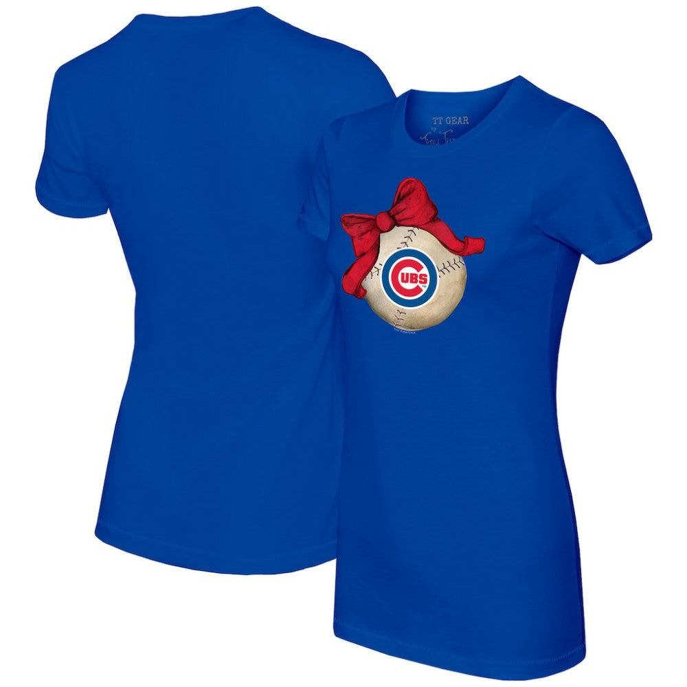 Royal Chicago Cubs Tiny Turnip Women's Baseball Bow T-Shirt