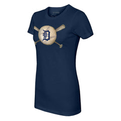 Navy Detroit Tigers Tiny Turnip Women's Baseball Cross Bats T-Shirt