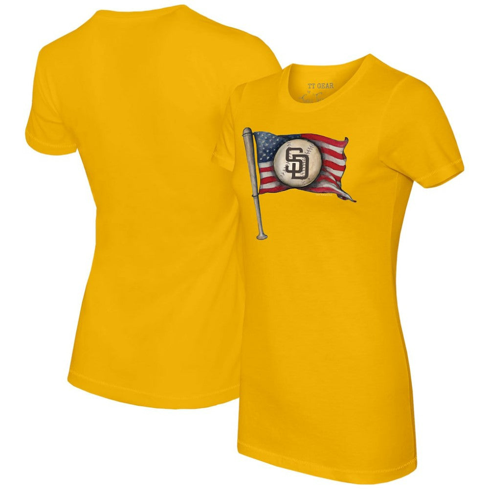 Gold San Diego Padres Tiny Turnip Women's Baseball Flag T-Shirt