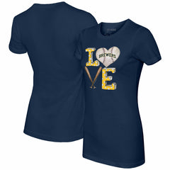 Navy Milwaukee Brewers Tiny Turnip Women's Baseball Love T-Shirt