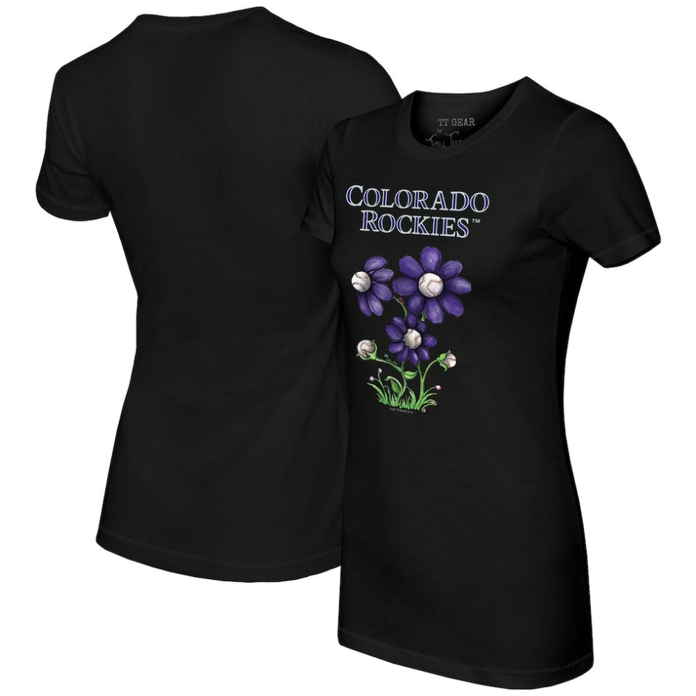 Black Colorado Rockies Tiny Turnip Women's Blooming Baseballs T-Shirt
