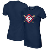 Navy Cleveland Guardians Tiny Turnip Women's Diamond Cross Bats T-Shirt