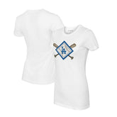 White Los Angeles Dodgers Tiny Turnip Women's Diamond Cross Bats T-Shirt