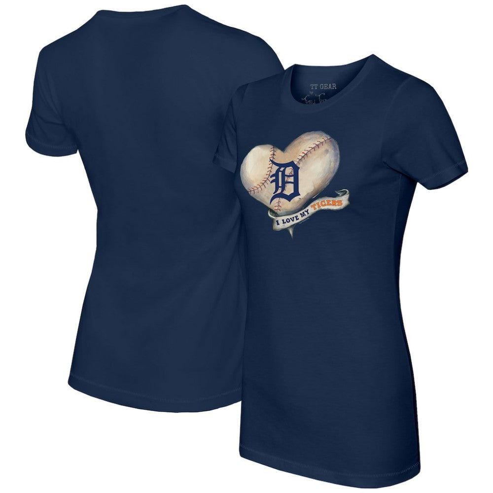 Navy Detroit Tigers Tiny Turnip Women's Heart Banner T-Shirt