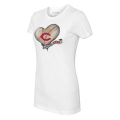 White Cincinnati Reds Tiny Turnip Women's Heart Banner T-Shirt