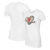 White Philadelphia Phillies Tiny Turnip Women's Heart Banner T-Shirt