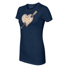 Navy Houston Astros Tiny Turnip Women's Heart Bat T-Shirt