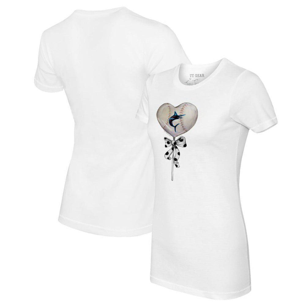 White Miami Marlins Tiny Turnip Women's Heart Lolly T-Shirt