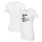 White Detroit Tigers Tiny Turnip Women's Shark Logo T-Shirt