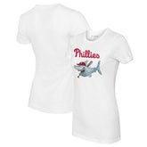 White Philadelphia Phillies Tiny Turnip Women's Shark Logo T-Shirt