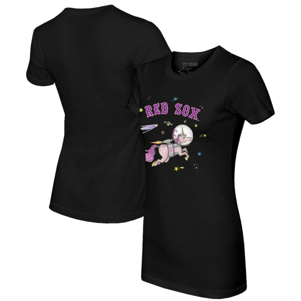 Black Boston Red Sox Tiny Turnip Women's Space Unicorn T-Shirt