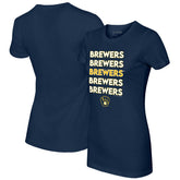 Navy Milwaukee Brewers Tiny Turnip Women's Stacked T-Shirt