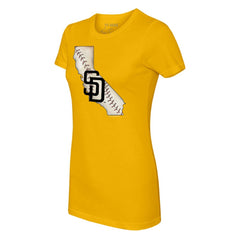 Gold San Diego Padres Tiny Turnip Women's State Outline T-Shirt