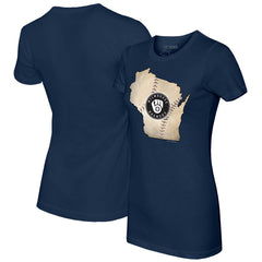 Navy Milwaukee Brewers Tiny Turnip Women's State Outline T-Shirt