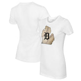 White Detroit Tigers Tiny Turnip Women's State Outline T-Shirt