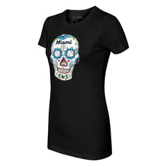 Black Miami Marlins Tiny Turnip Women's Sugar Skull T-Shirt
