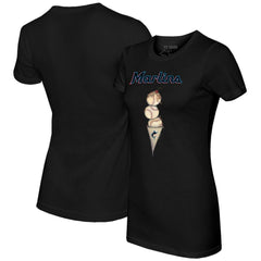 Black Miami Marlins Tiny Turnip Women's Triple Scoop T-Shirt