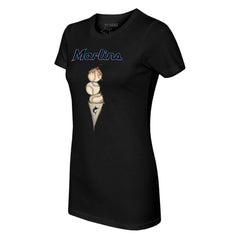 Black Miami Marlins Tiny Turnip Women's Triple Scoop T-Shirt