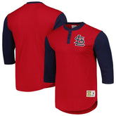 Red St. Louis Cardinals Mitchell & Ness Cooperstown Collection Legendary Slub Henley 3/4-Sleeve T-Shirt