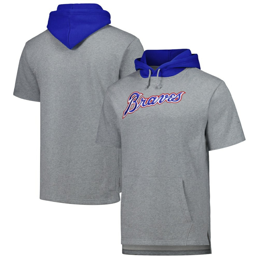Heather Gray Atlanta Braves Mitchell & Ness Postgame Short Sleeve Pullover Hoodie