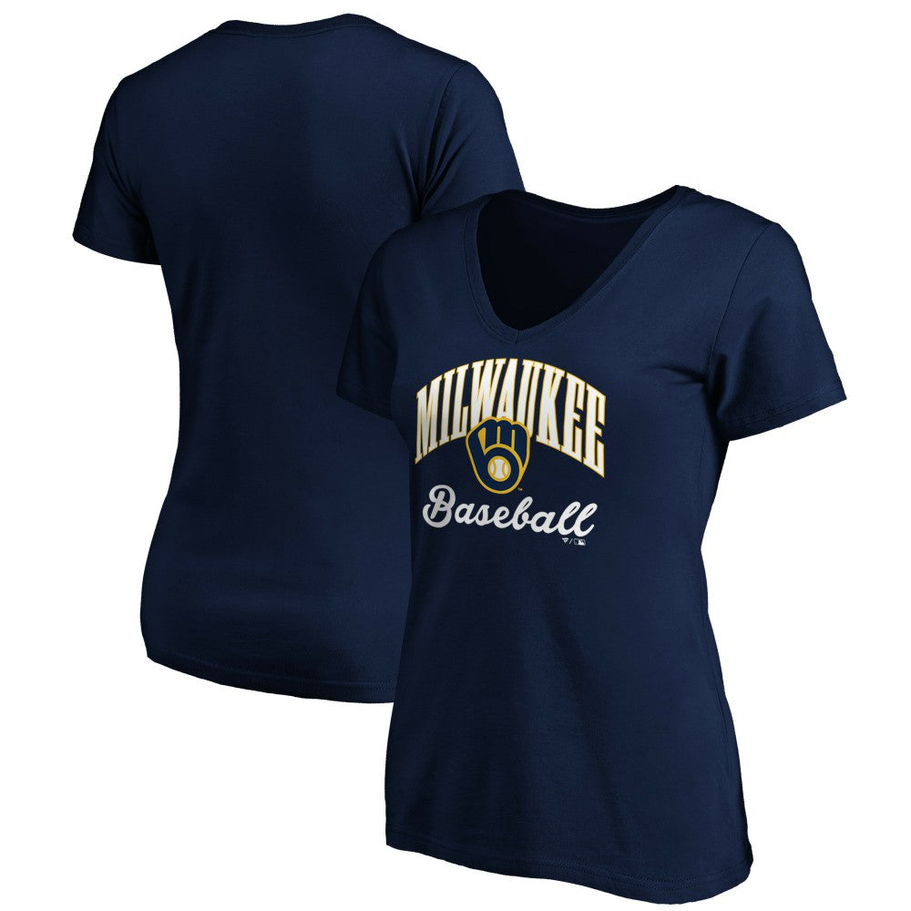 Navy Milwaukee Brewers Women's Core Victory Script V-Neck T-Shirt