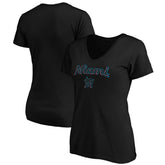 Black Miami Marlins Women's Core Team Lock Up V-Neck T-Shirt