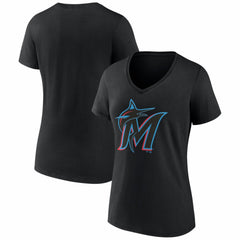Black Miami Marlins Women's Logo V-Neck T-Shirt