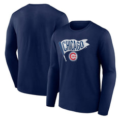 Navy Chicago Cubs Flag Long Sleeve T-Shirt
