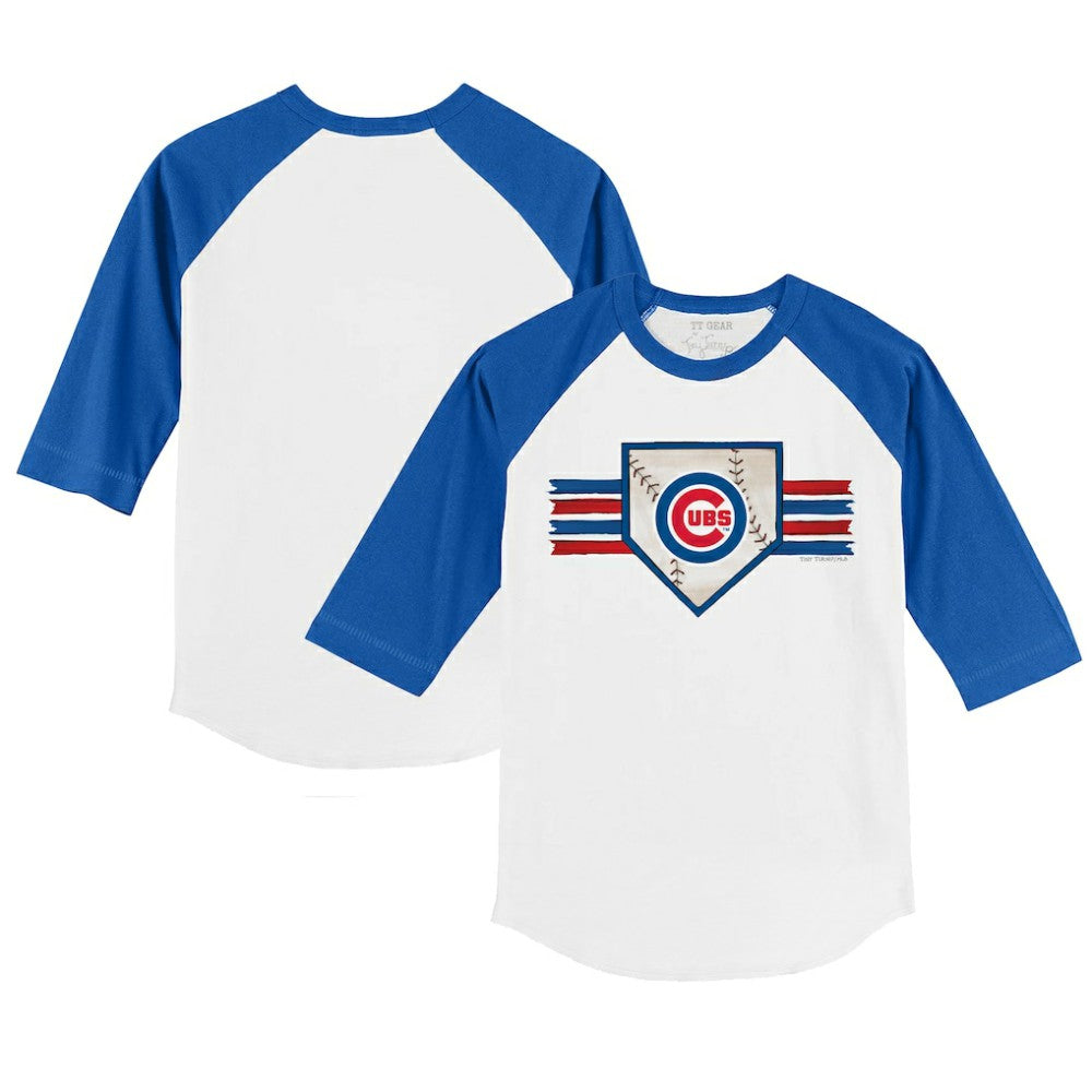 White/Royal Chicago Cubs Tiny Turnip Youth Base Stripe 3/4-Sleeve Raglan T-Shirt