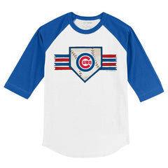 White/Royal Chicago Cubs Tiny Turnip Youth Base Stripe 3/4-Sleeve Raglan T-Shirt