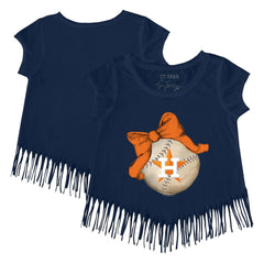 Navy Houston Astros Tiny Turnip Girls Youth Baseball Bow Fringe T-Shirt