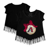 Black Arizona Diamondbacks Tiny Turnip Girls Youth Baseball Bow Fringe T-Shirt