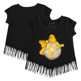 Black Pittsburgh Pirates Tiny Turnip Girls Youth Baseball Bow Fringe T-Shirt