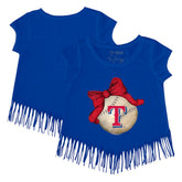 Royal Texas Rangers Tiny Turnip Girls Youth Baseball Bow Fringe T-Shirt