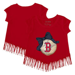 Red Boston Red Sox Tiny Turnip Girls Youth Baseball Bow Fringe T-Shirt