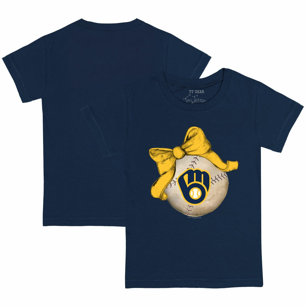 Navy Milwaukee Brewers Tiny Turnip Youth Baseball Bow T-Shirt