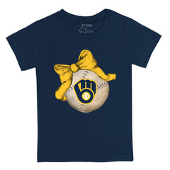 Navy Milwaukee Brewers Tiny Turnip Youth Baseball Bow T-Shirt