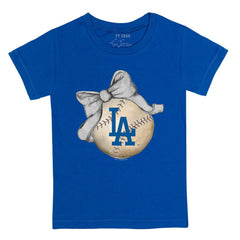 Royal Los Angeles Dodgers Tiny Turnip Youth Baseball Bow T-Shirt