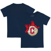 Navy Cleveland Guardians Tiny Turnip Youth Baseball Bow T-Shirt