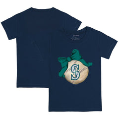 Navy Seattle Mariners Tiny Turnip Youth Baseball Bow T-Shirt