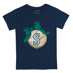 Navy Seattle Mariners Tiny Turnip Youth Baseball Bow T-Shirt