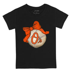 Black Baltimore Orioles Tiny Turnip Youth Baseball Bow T-Shirt