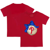 Red Philadelphia Phillies Tiny Turnip Youth Baseball Bow T-Shirt
